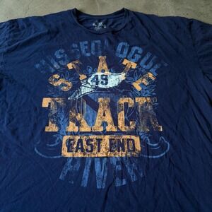 Vintage Y2K Rogue State Track & Field Graphic T Shirt Mens XXL Navy Distressed